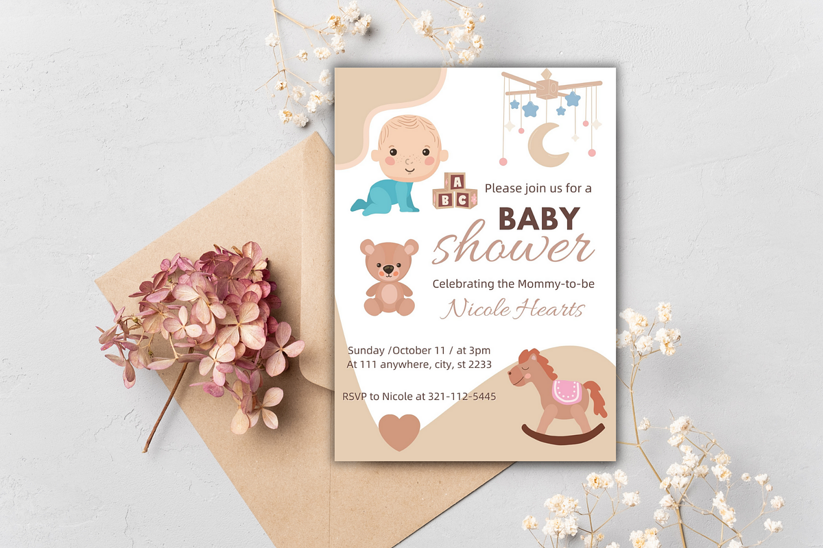 Baby Shower Invitation Template, an Invitation Template by SimoDigitalArt (Photo 1 of 8)