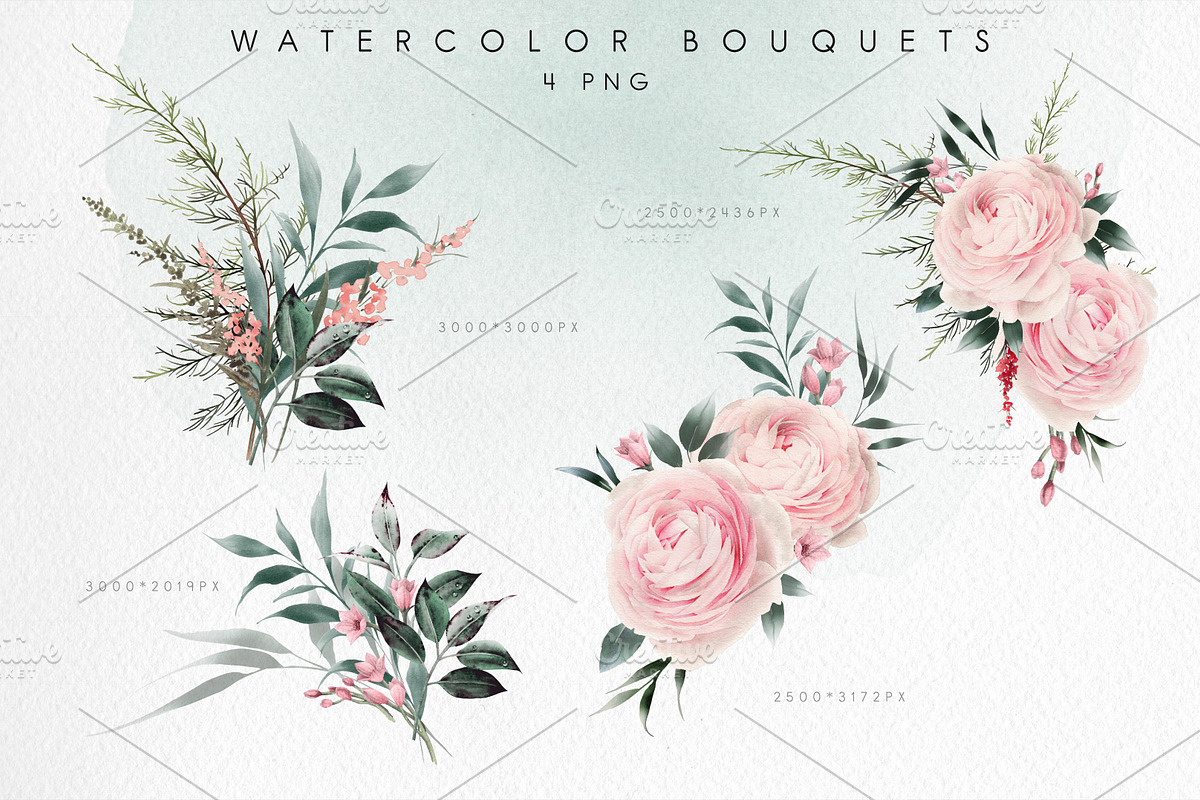 Watercolor flowers clipart (PNG), a Texture Illustration by ollalya (Photo 5 of 9)