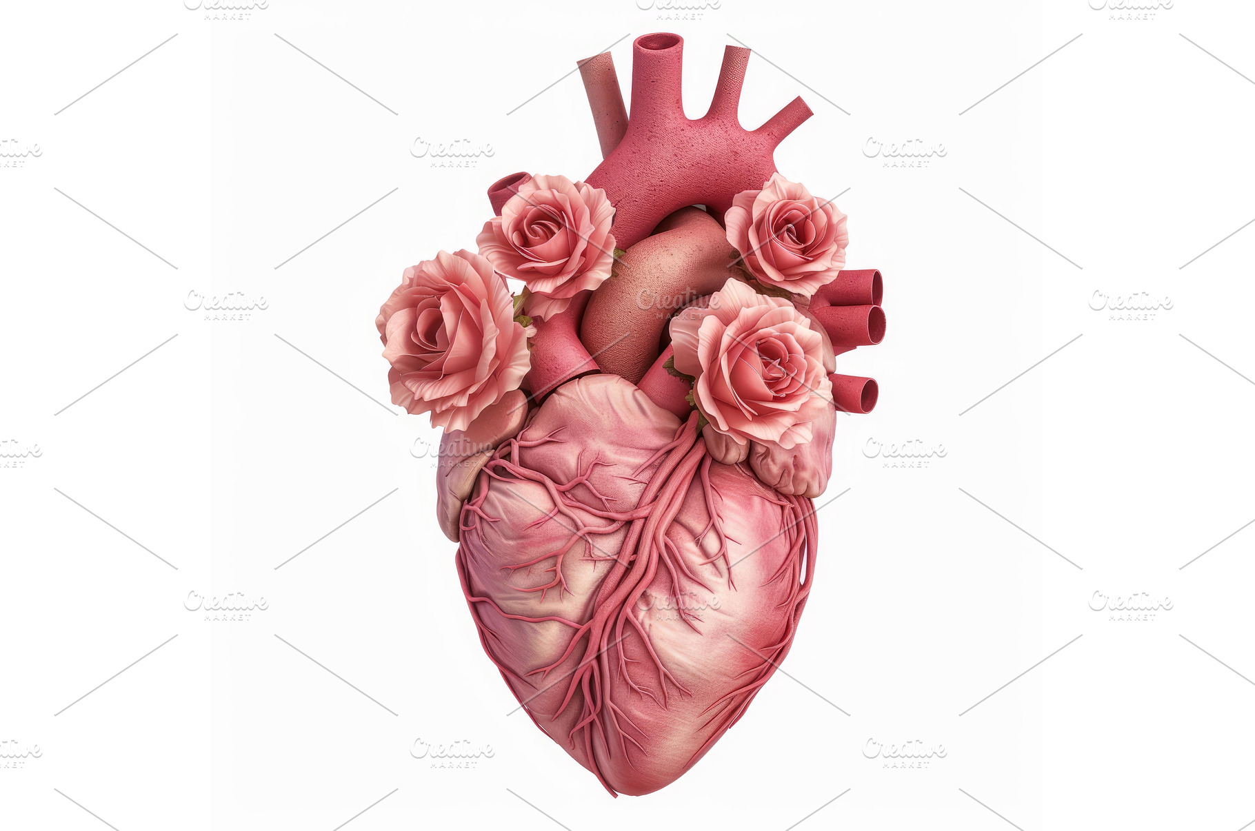 Human heart blooming with pink roses, a Health & Medical Photo by Ylivdesign