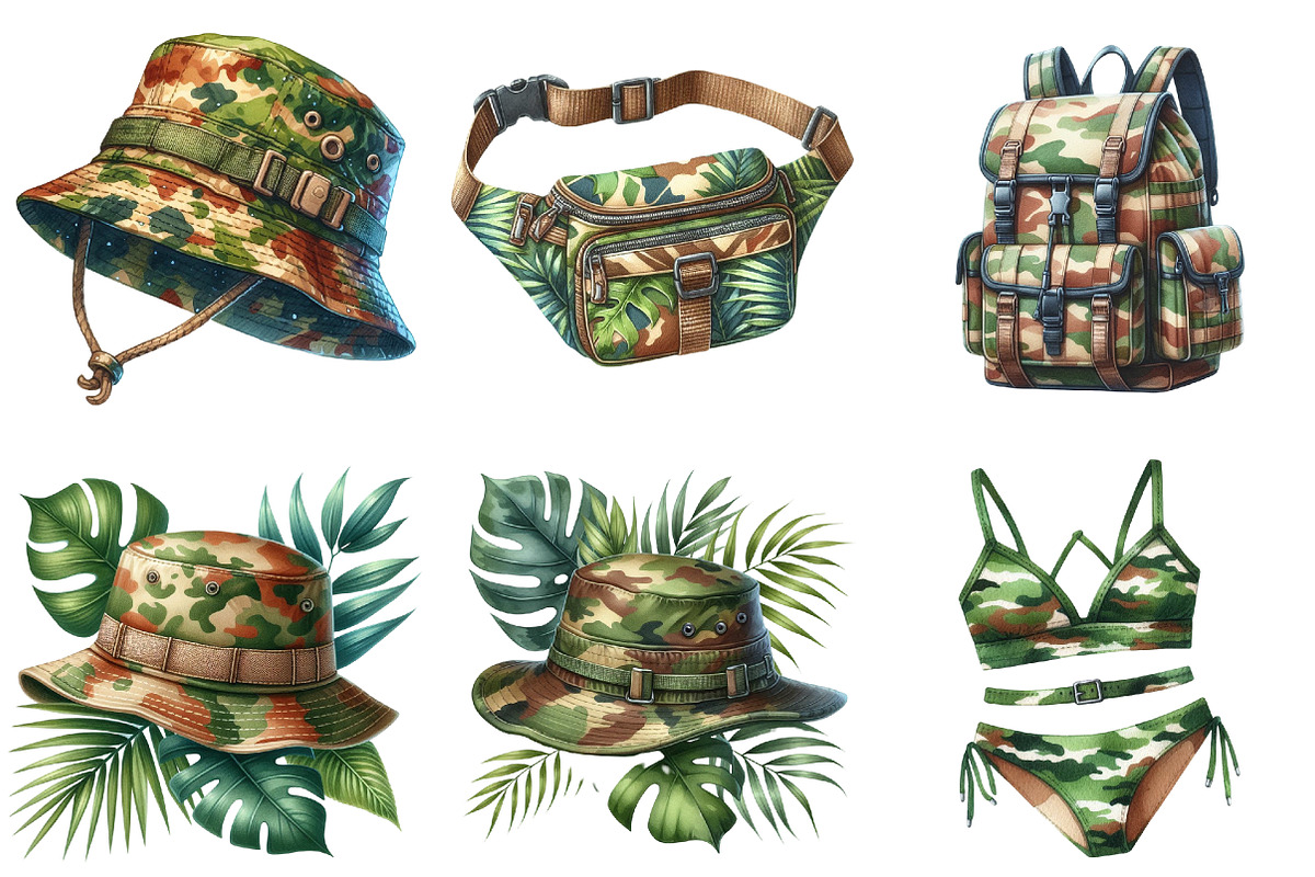 Camouflage Summer Clipart Bundle, an Illustration by Watercolor design (Photo 2 of 4)