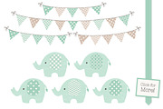 Mint Elephant Clipart & Patterns, an Illustration by Amanda Ilkov (Thumbnail 2 of 3)