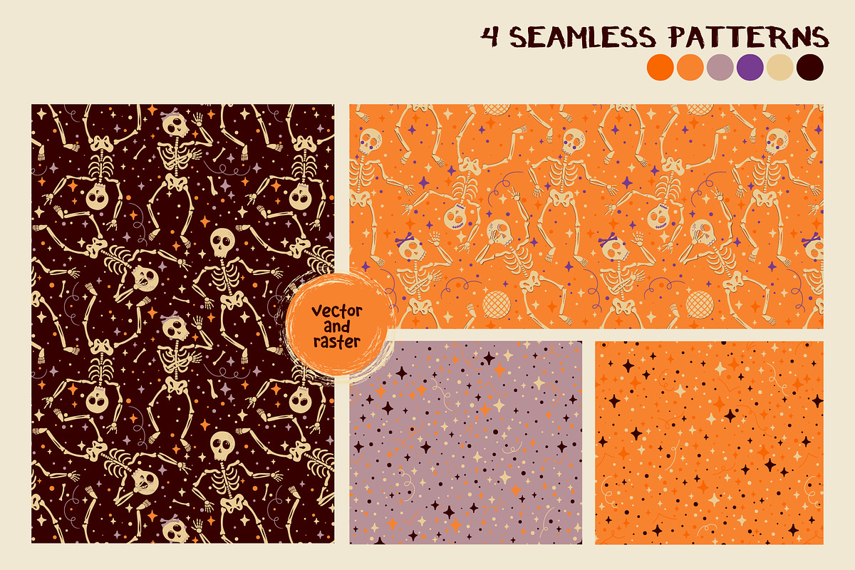 Disco Skeletons Halloween Collection, a Pattern Graphic by Zim Varezhkin (Photo 2 of 6)