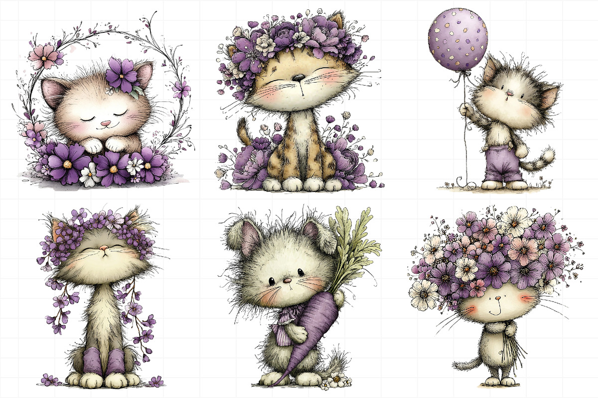 Whimsical Funny Spring Cats Clipart, an Illustration by Daily.Designs (Photo 5 of 5)