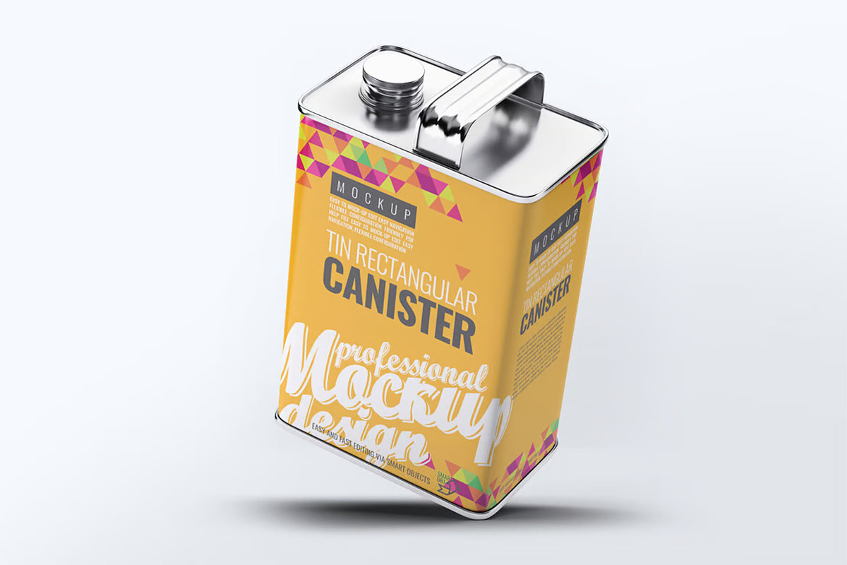 Tin Rectangular Canister Mock-Up, a Packaging Mockup by DesignRushMarket (Photo 6 of 8)