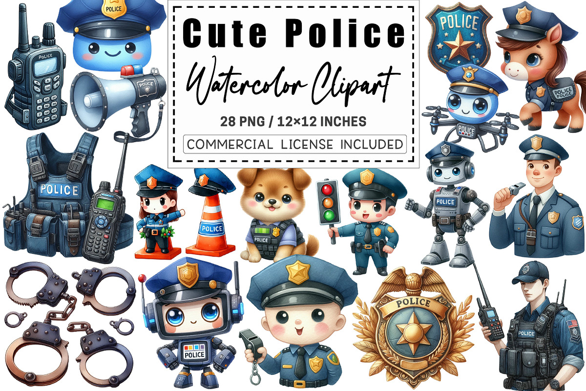 Watercolor Cute Police Clipart, a Graphic by CitraGraphics (Photo 1 of 4)