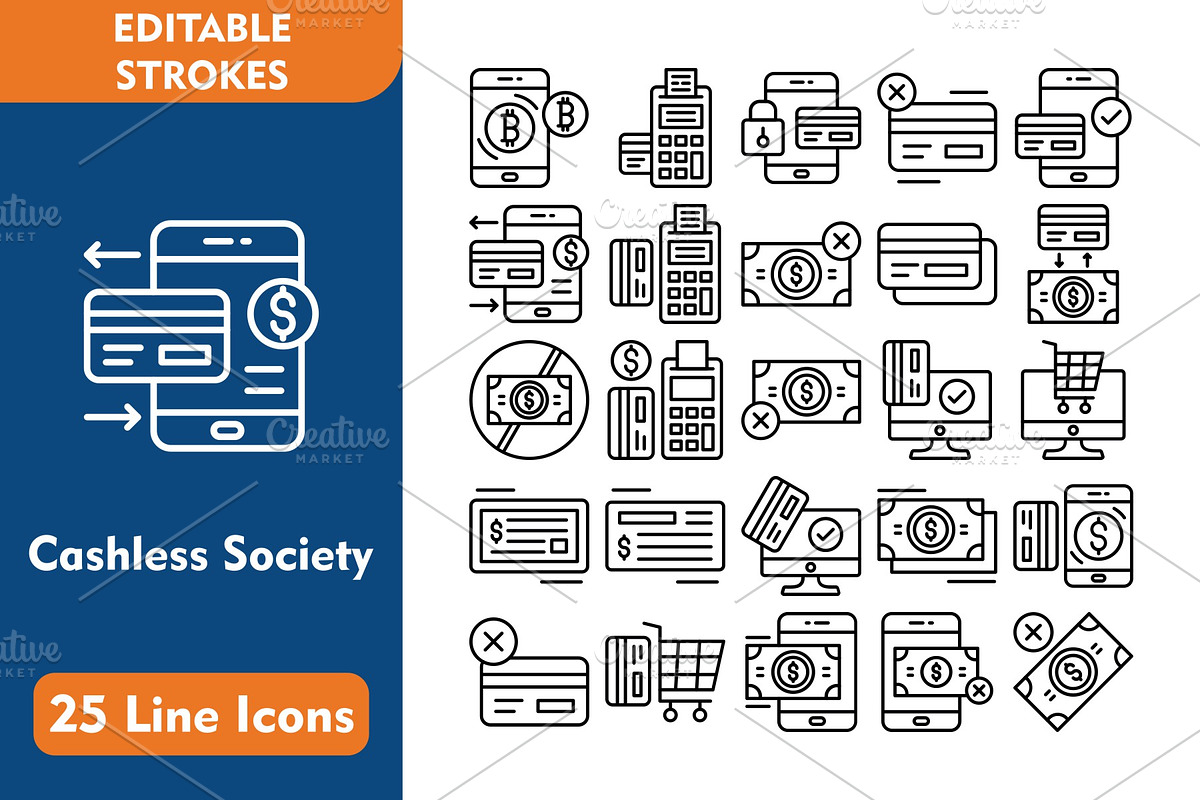 25 Cashless Society Line Icons, an Icon by Pexelpy