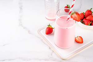 Korean strawberry milk, creamy whipped berry milkshake, a Food & Drink Photo by Rimma