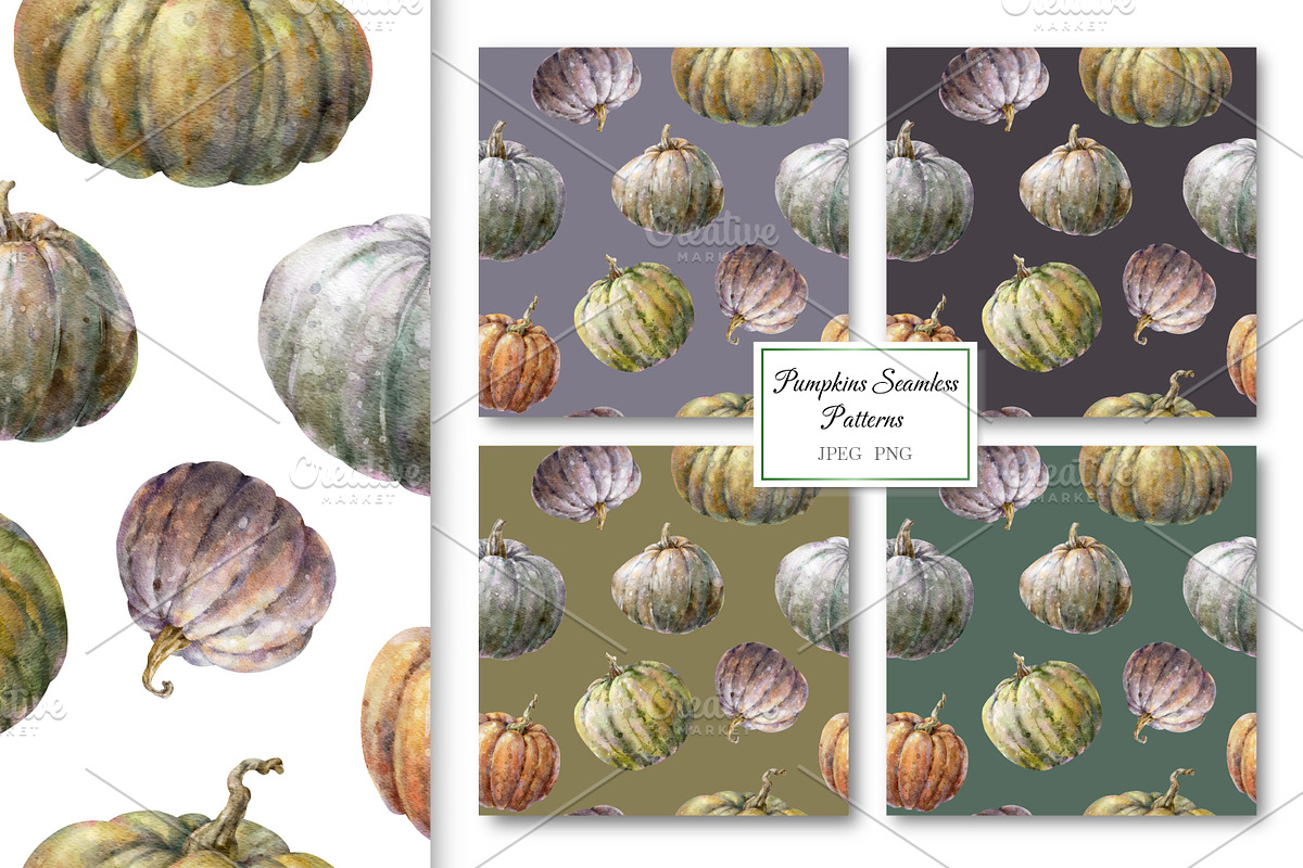Watercolor Floral Pumpkin Clipart., a Decorative Illustration by VetaDesign (Photo 8 of 10)