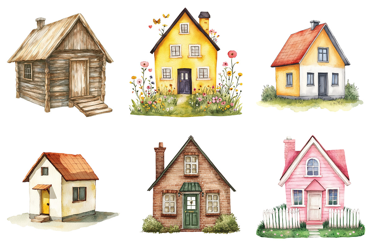 Watercolor House Clipart, an Illustration by Watercolor design (Photo 4 of 4)