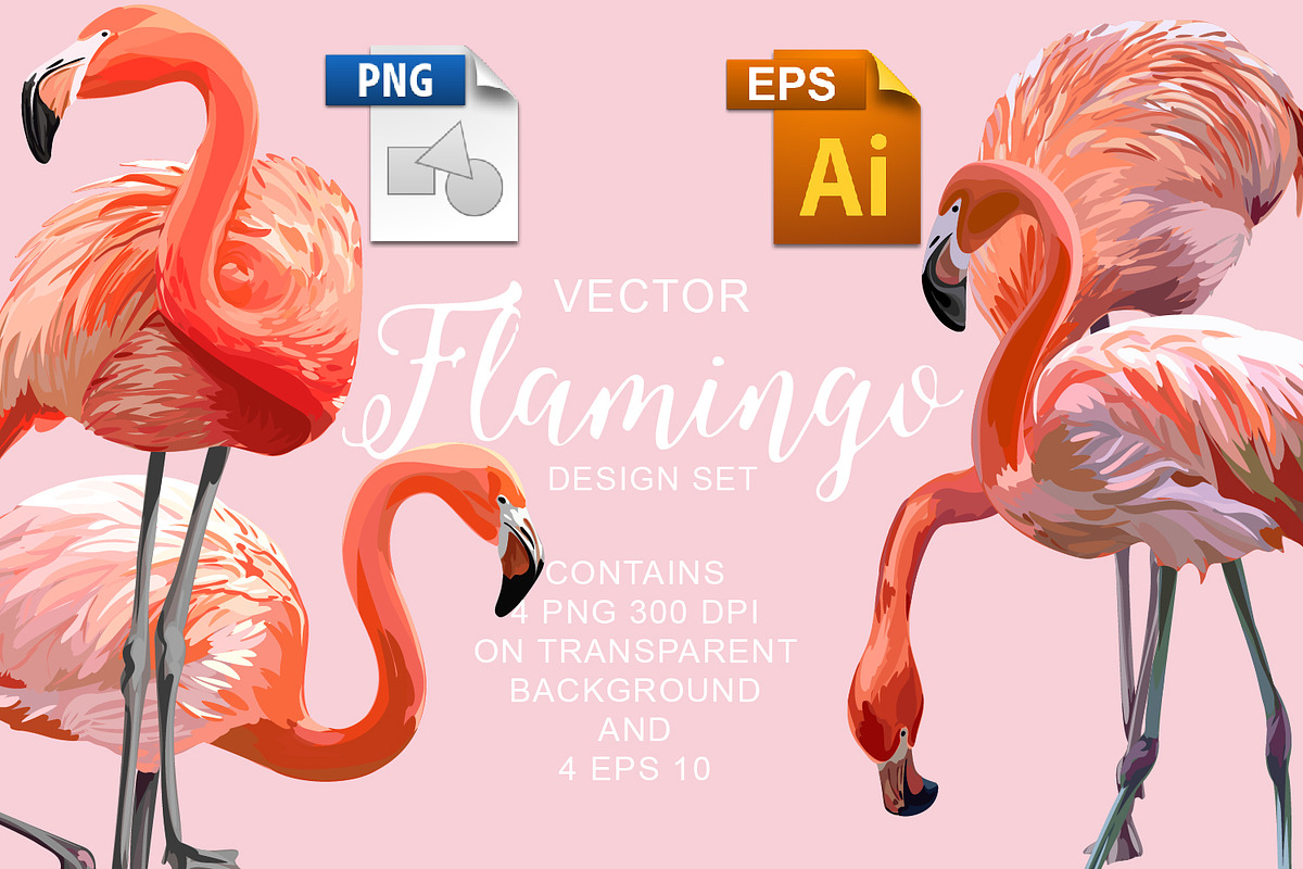 Flamingo Vector Design Set, an Animal Illustration by Simple Design