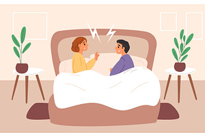 Unhappy woman and man in bed. Family, a Person Illustration by Vectorbuum