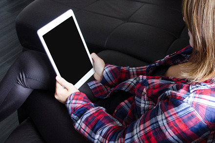 Hipster holding a white ipad featuring mac, macbook, and laptop preview 6