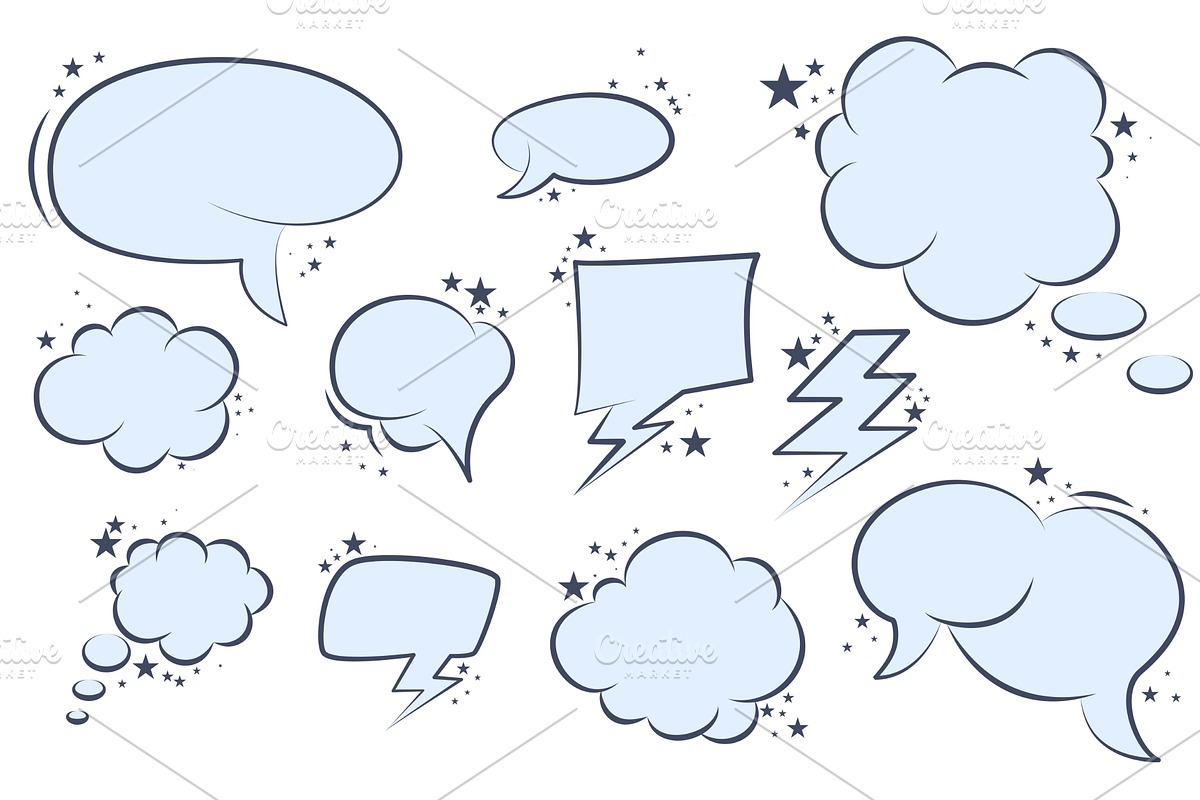 Speech bubbles and shapes with stars, an Object Illustration by Tati_Kli