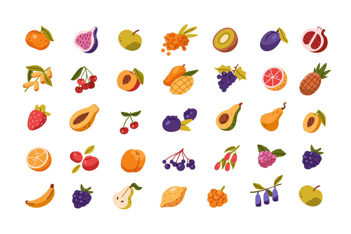 Fruits & vegetables icons set, a Food Illustration by PaperTrident (Photo 4 of 14)