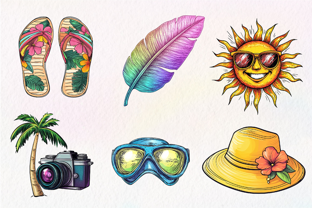 Watercolor Summer Vibe Clipart, an Illustration by CreationArt (Photo 4 of 5)
