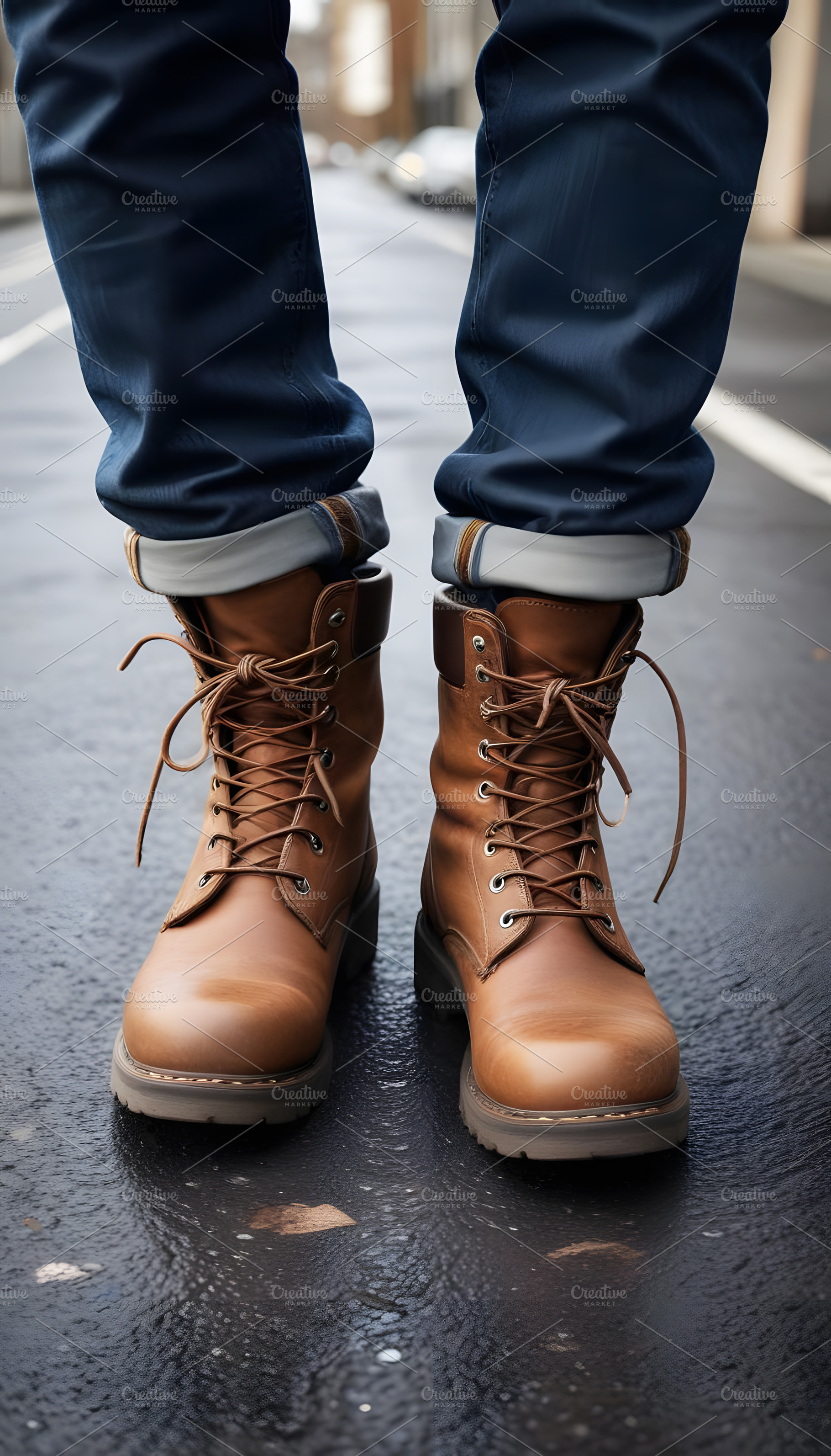 Person Wearing Brown Leather Boots o, a Beauty & Fashion Photo by Stock Shape