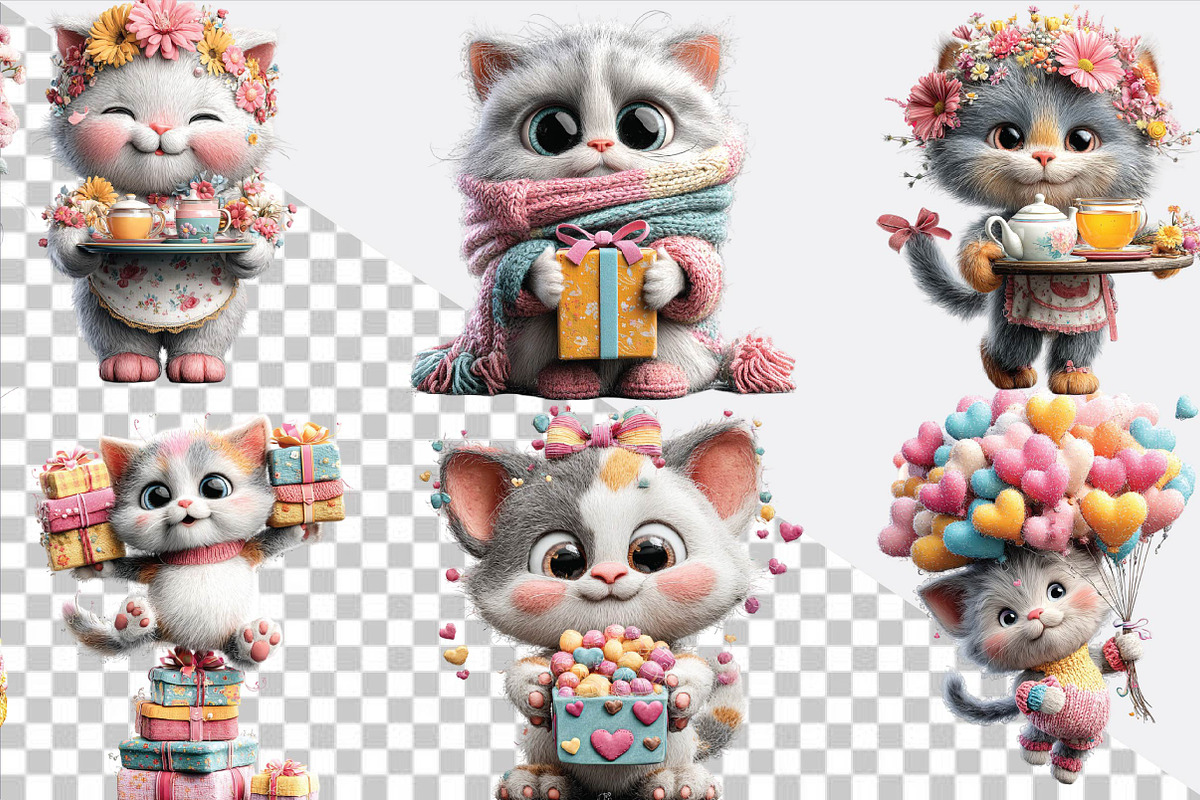 Whimsical Mother's Day Cat Clipart B, an Illustration by SVGArt (Photo 2 of 9)