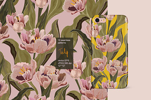 Tulip Seamless Vector Set