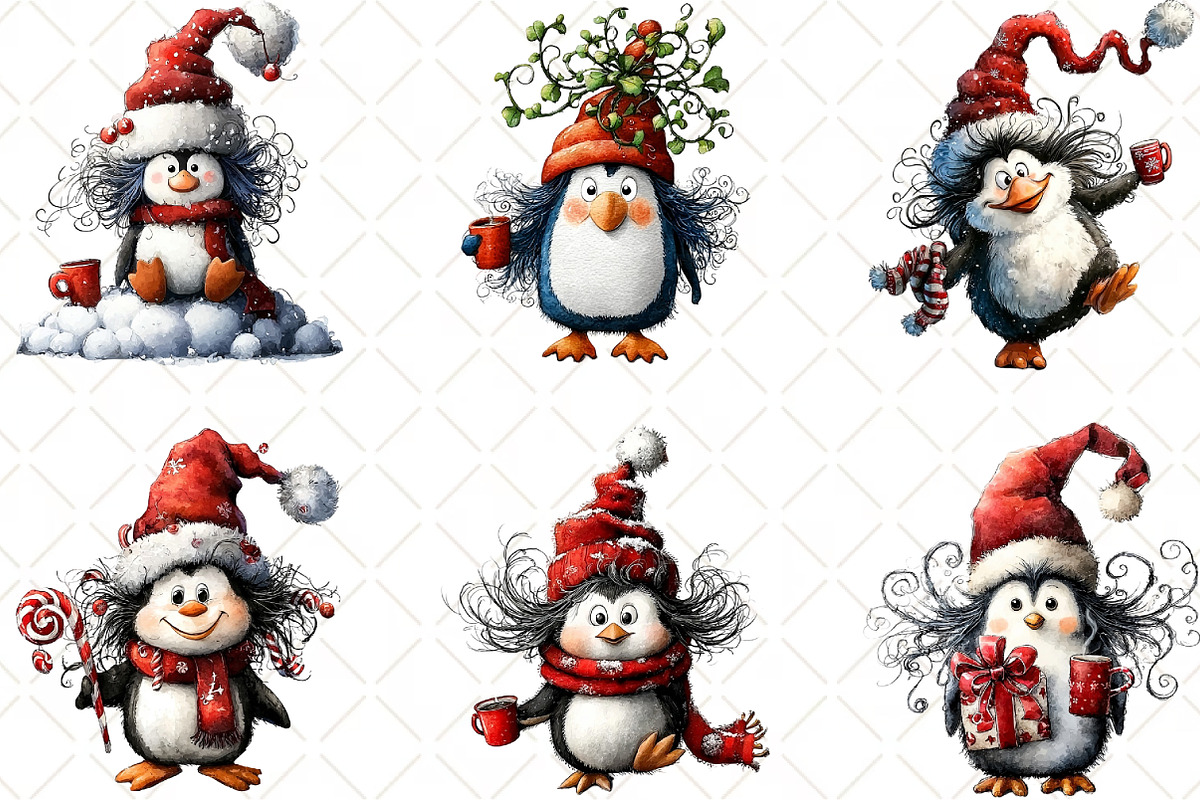 Quirky Christmas Penguin Clipart, an Illustration by Black Bird Studio (Photo 5 of 6)