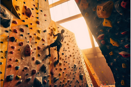 Young woman rock climbing wall, a Sports & Recreation Photo by Ylivdesign