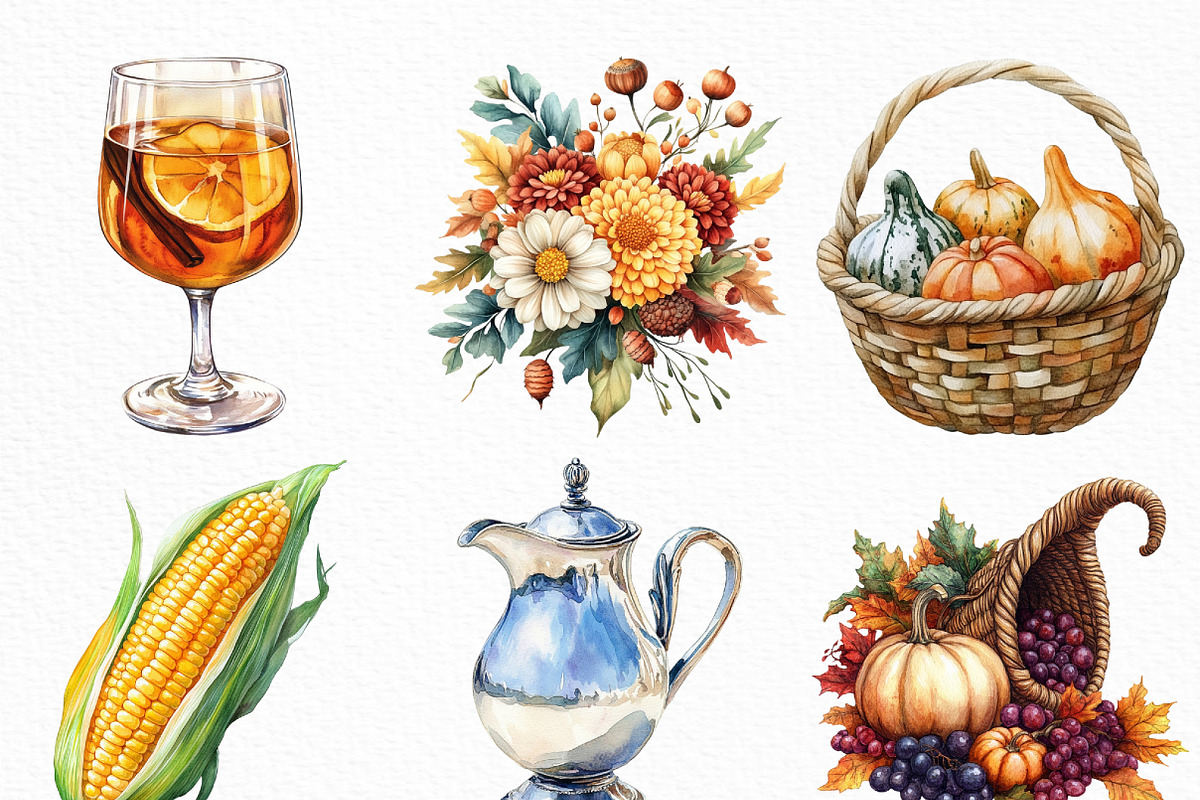 Vintage Thanksgiving Clipart, an Illustration by Craft Nest (Photo 5 of 6)