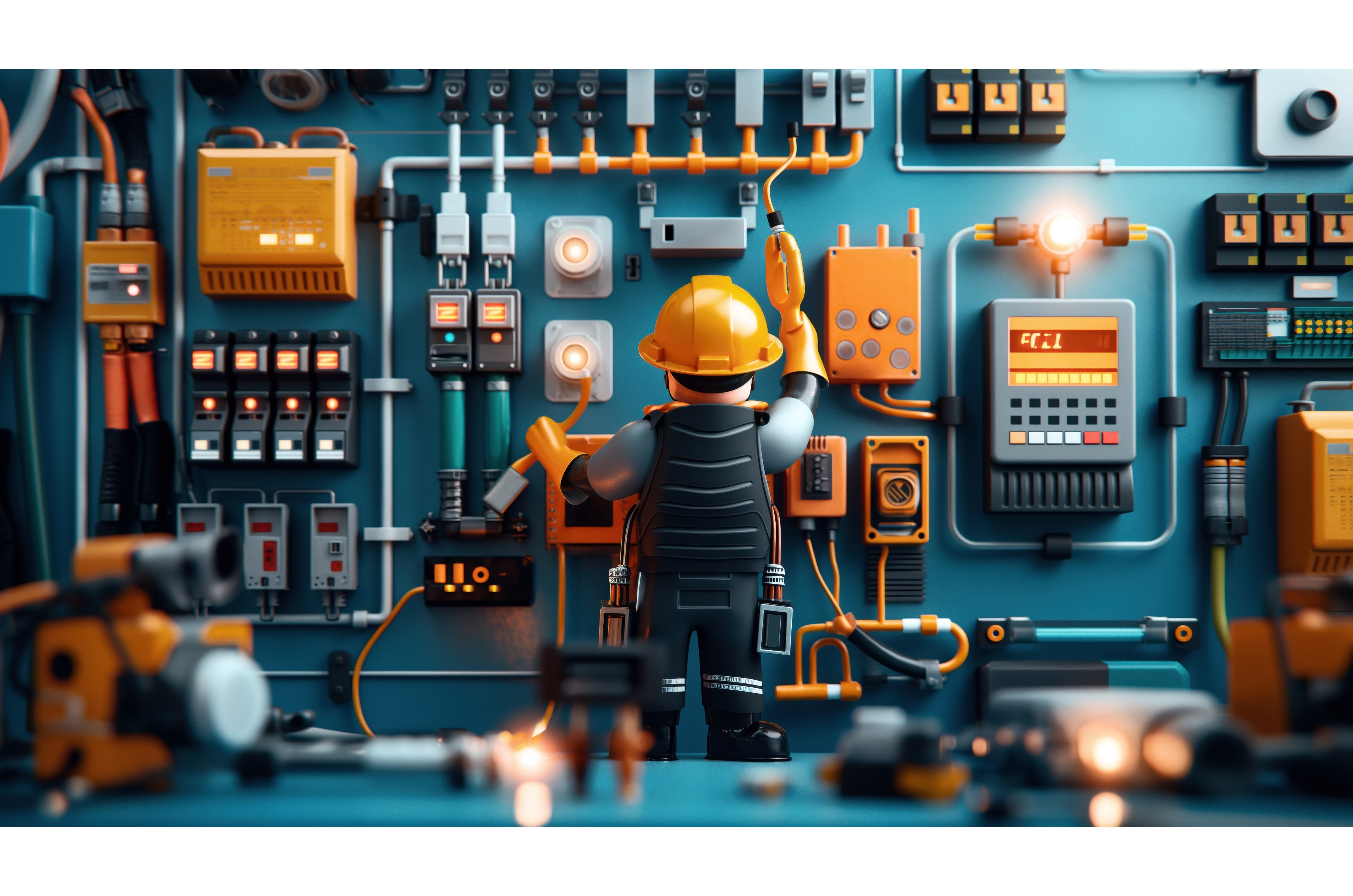 Cartoon-styled engineer wearing a, a Technology Illustration by Sergey ...