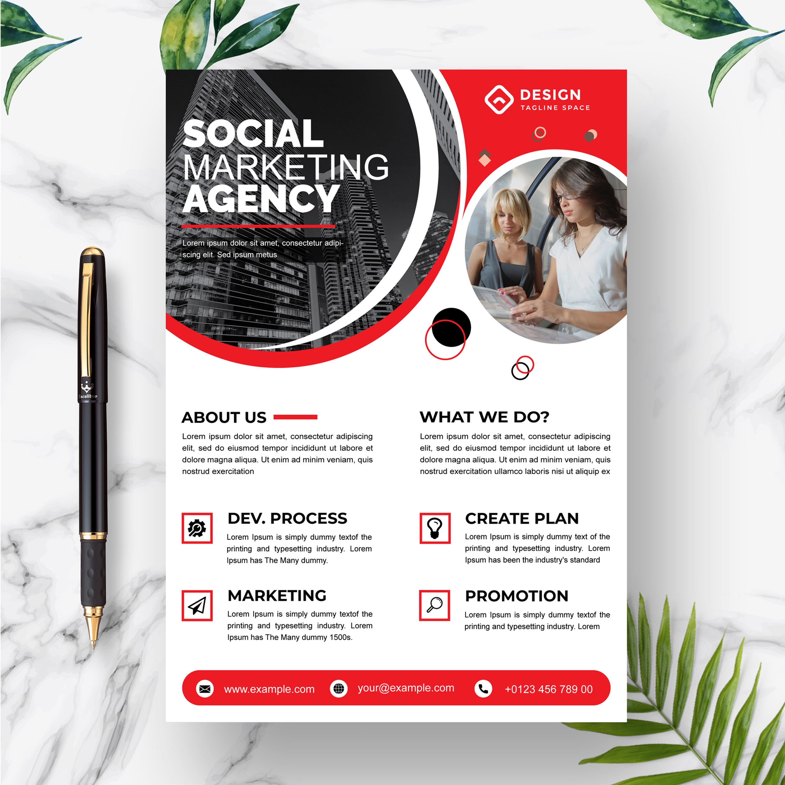 Flyer Template Red Color Design