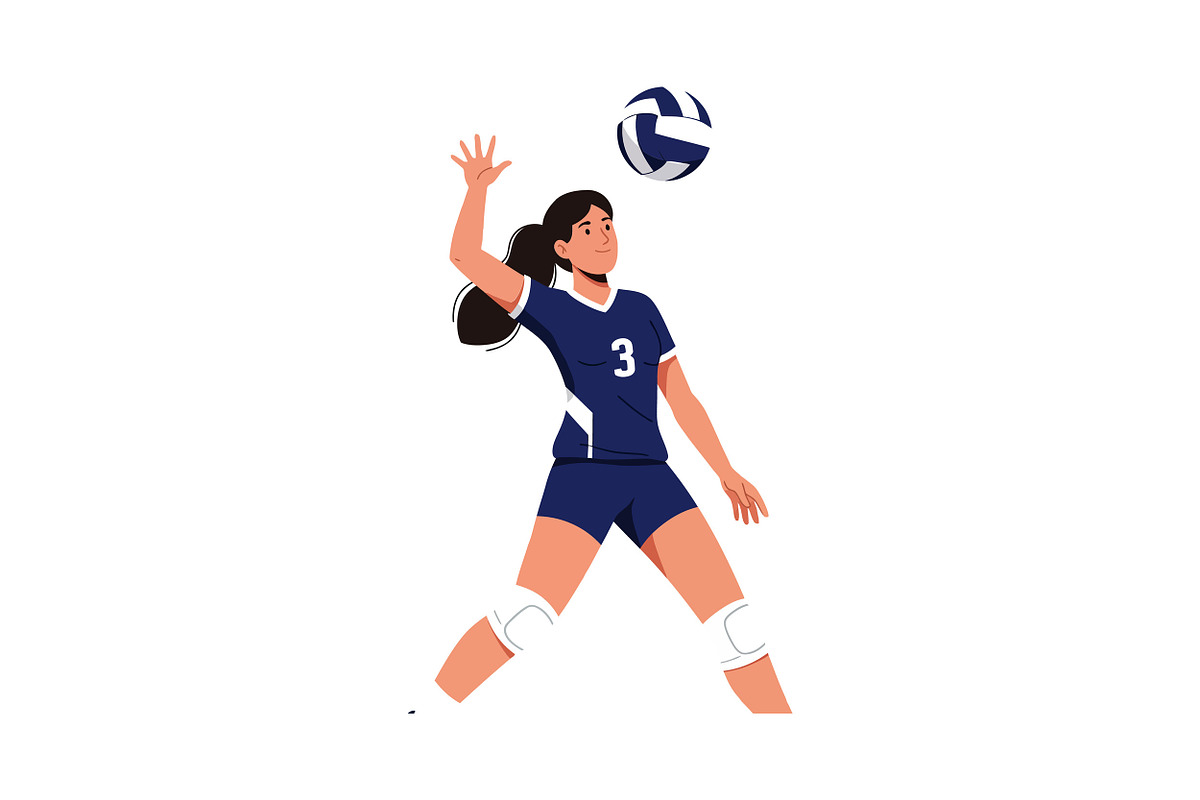 Female volleyball player in action,, an Illustration by designvectx