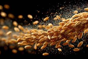 Flying Wheat Grains on Black, a Food & Drink Photo by Ales Munt
