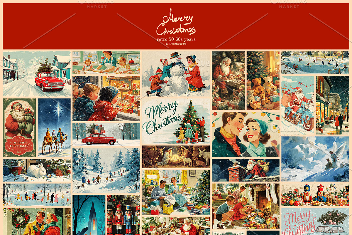 Retro Christmas illustrations, a Seasonal Illustration by Pundateam (Photo 7 of 7)