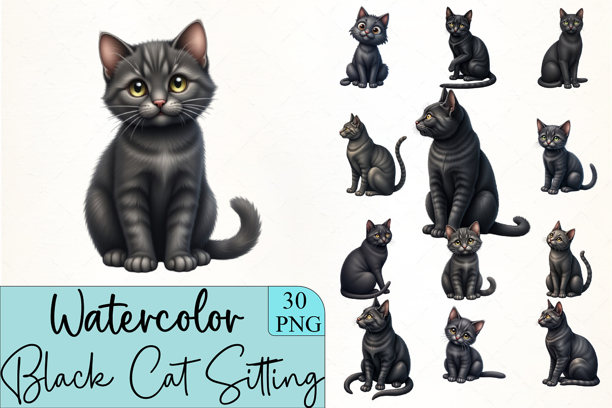 Black Cat Sitting Clipart, an Illustration by CrexoraLab (Photo 1 of 5)