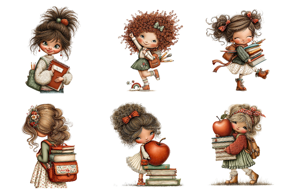 Back To School Girl Clipart, a Seasonal Illustration by DreamArtGraphic (Photo 5 of 5)