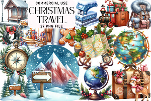 Christmas Travel Watercolour Clipart, an Illustration by Daily.Designs