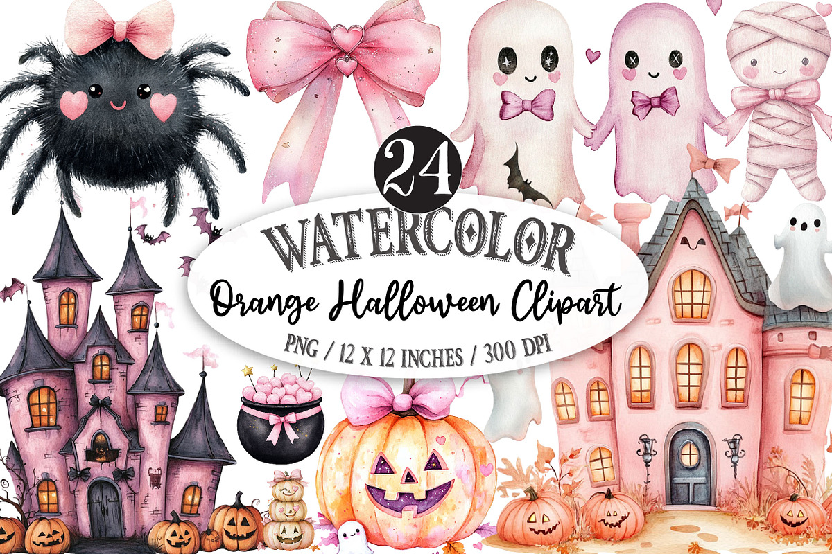 Pink Orange Halloween Clipart, a Seasonal Illustration by Designking (Photo 1 of 4)