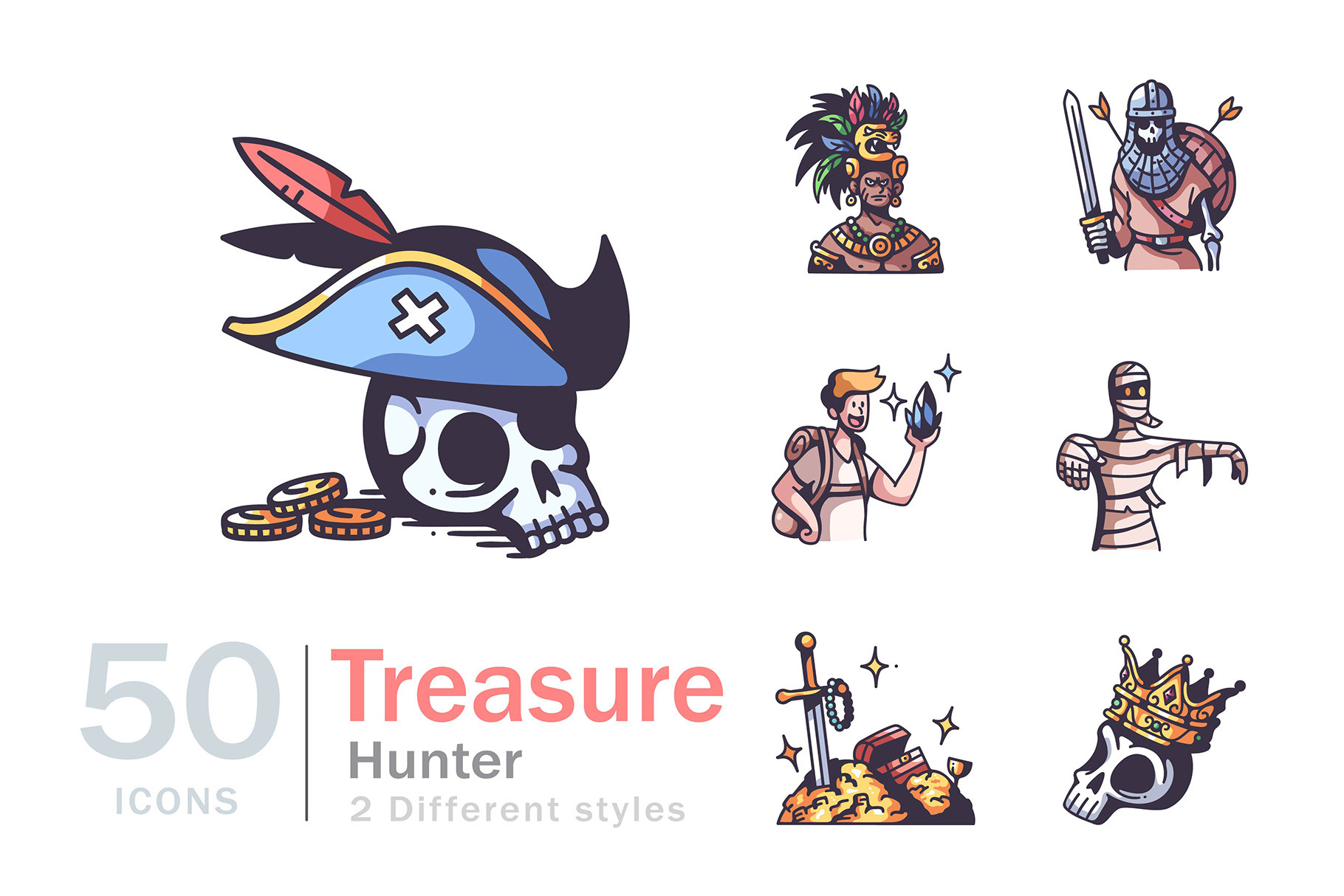 50 Treasure Hunter Icon Set by Maxicons  Creative Market