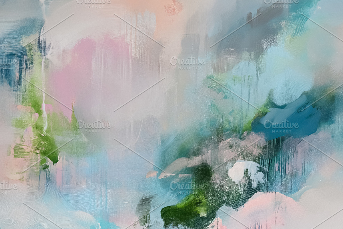 Abstract painting featuring soft pastel clouds, expressive brush, a Decorative Illustration by Studio ANNA