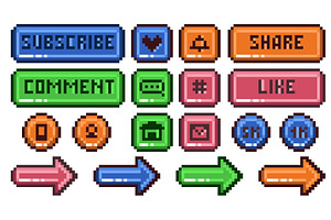 Social media pixel buttons. Retro, an Object Illustration by YummyBuum
