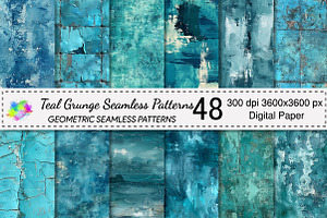 Teal Grunge Seamless Patterns, a Pattern Graphic by Canvas Craft