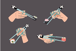 Collection of hands with asian, a Food Illustration by Stock-Smart-Start