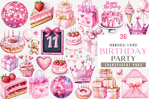 Pink Birthday Party Clipart PNG, an Illustration by SinaCreation