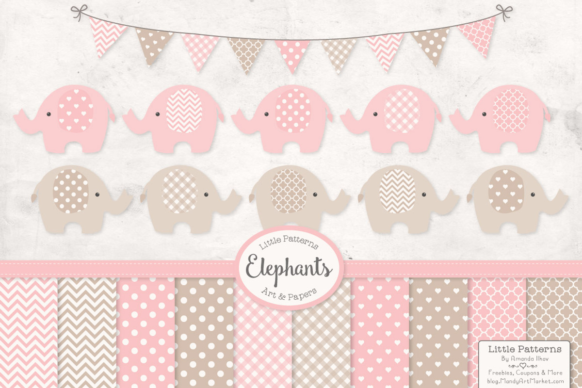 Baby Pink Elephant Vectors, an Illustration by Amanda Ilkov (Photo 1 of 3)