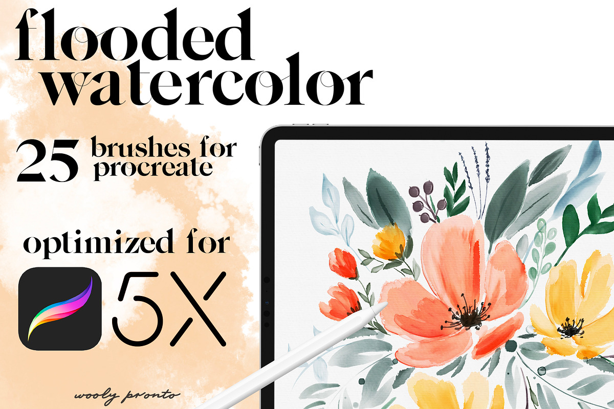 Flooded Watercolor Procreate Brushes, a Brush Add-On by Wooly Pronto (Photo 1 of 9)