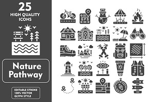 Nature Pathway 25 Glyph Icons, an Icon by Pexelpy