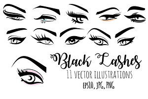Black Lashes Vector eyes set