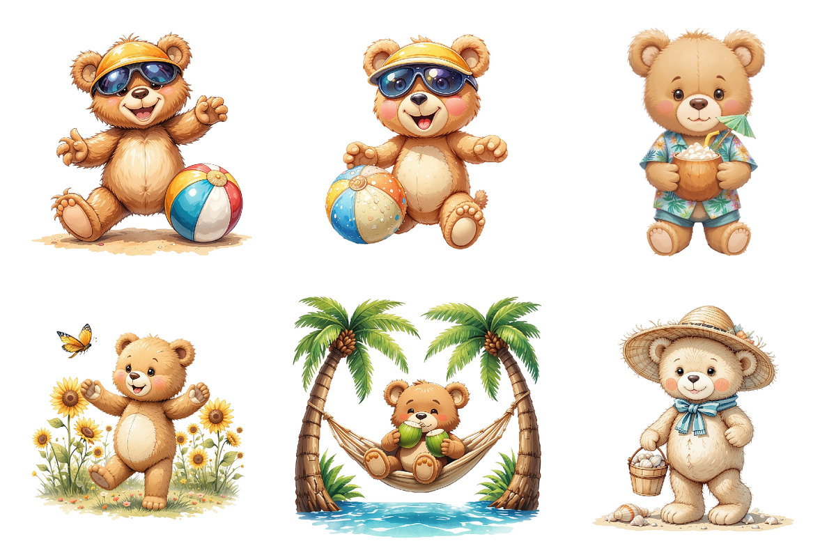 Summer Teddy Bear Clipart, a Seasonal Illustration by DreamArtGraphic (Photo 2 of 4)