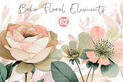 Watercolor Boho Floral Elements, an Illustration by DreamCafeArt (Thumbnail 1 of 7)