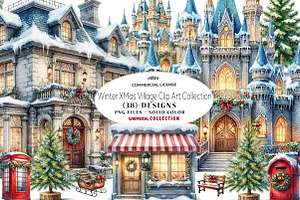 Winter XMas Village Clip Art