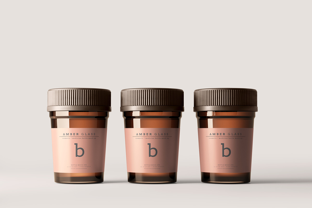 Amber Glass Pills Bottle Mockups, a Cups & Container Mockup by pmvch (Photo 14 of 20)