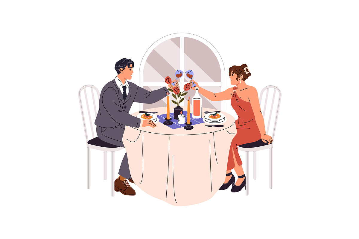 People eating at festive table set, a Person Illustration by PaperTrident (Photo 6 of 13)