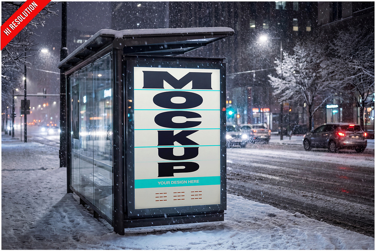 Bus Stop Billboard In Snow PSD, a Shirt Mockup by Bruno's Shop (Photo 1 of 3)